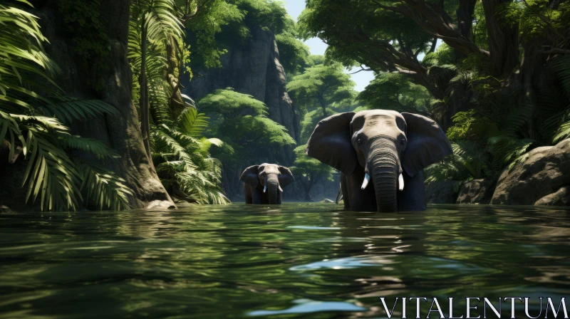 Elephants in Jungle - Video Game Inspired Art AI Image