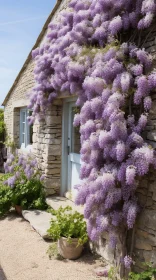 Enchanting Wisteria Flowers Adorning a Stone House