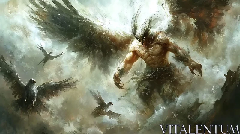 AI ART Winged Guardian in the Mist