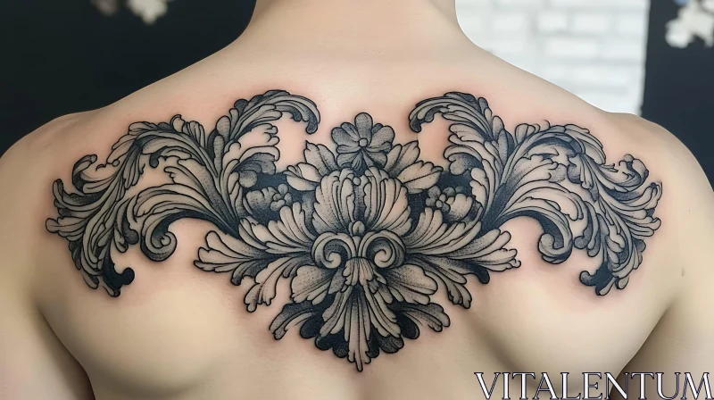 Detailed Floral Back Tattoo Design AI Image