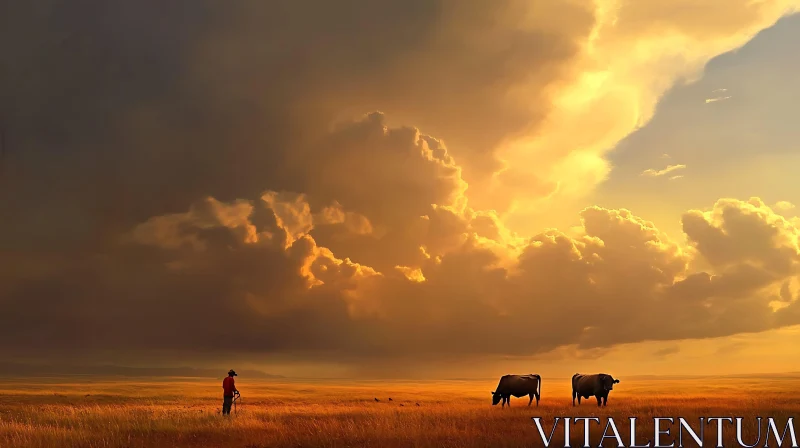 Cattle Grazing at Sunset AI Image