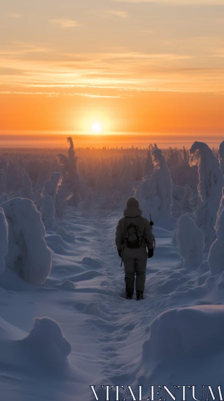 Snow-Covered Trees and Sun: A Captivating Nature Scene AI Image