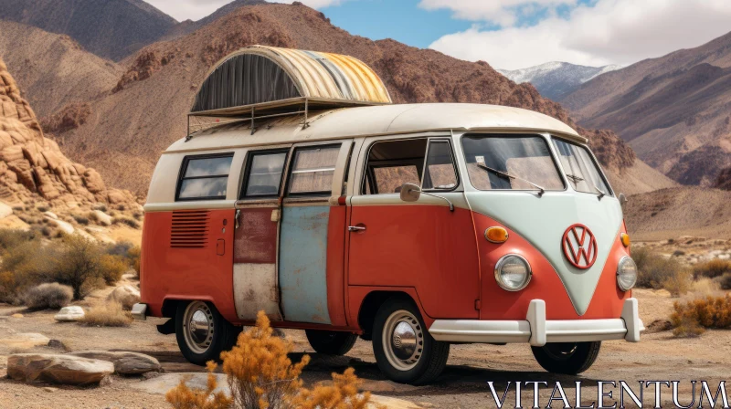 Vintage Camper Van in the Desert - Colorful and Authentic AI Image