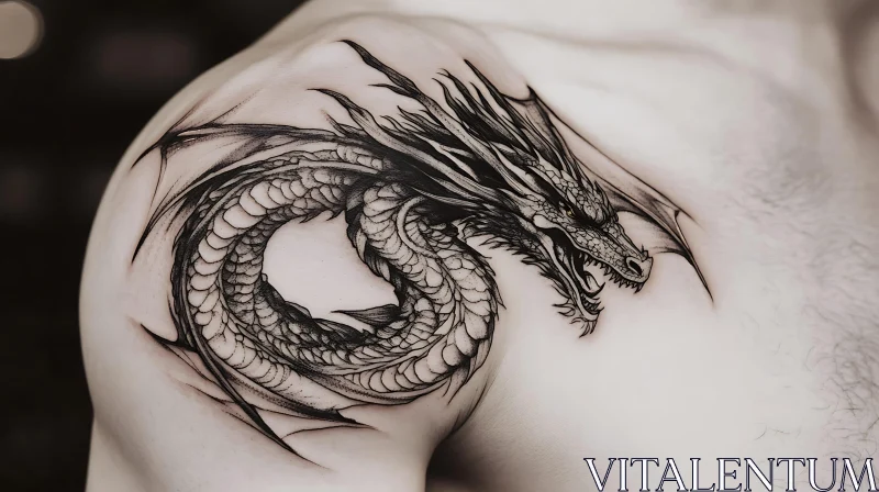 Black Ink Dragon Tattoo AI Image