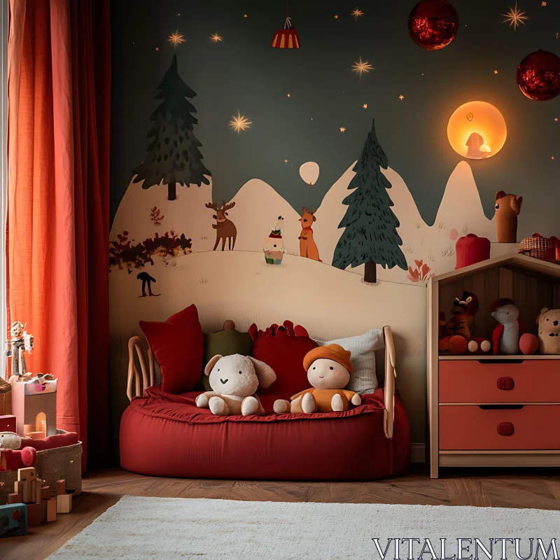 AI ART Cozy Winter Themed Kids Room