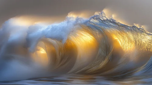 Golden Sunlit Ocean Wave