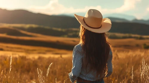 Woman in Cowboy Hat Enjoying Sunset