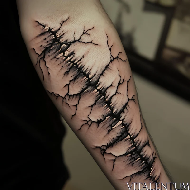 Shattered Skin Tattoo Art on Forearm AI Image