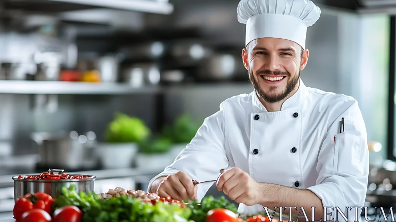 Professional Chef in Kitchen with Fresh Vegetables AI Image