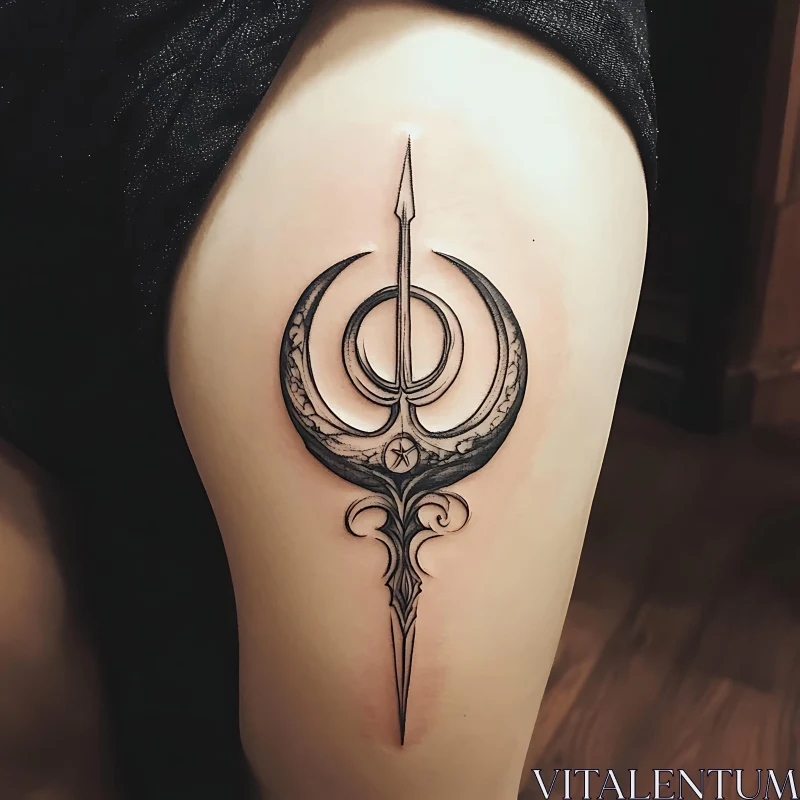 Ornamental Spear and Crescent Tattoo AI Image