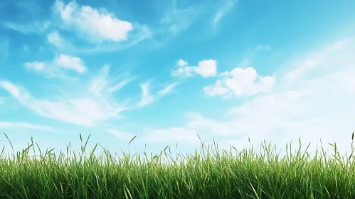 Peaceful Green Field Under Azure Sky