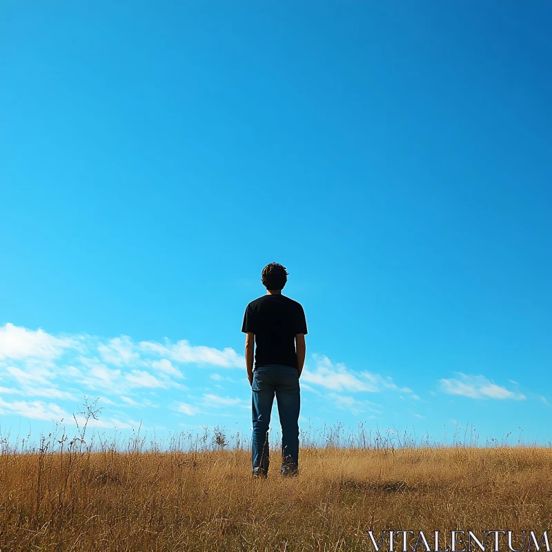 Man Gazing at Sky on Hill AI Image