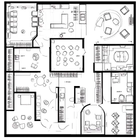 Black and White Interior Layout Blueprint