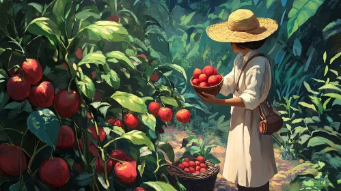 Woman Harvesting Fruits in Garden