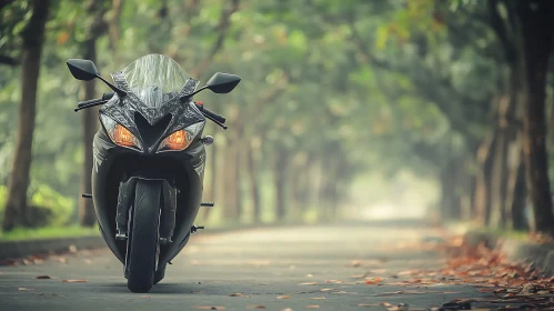 Motorcycle on road with trees