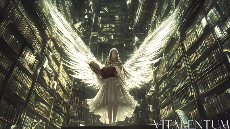 AI ART Celestial Angel Reading in Library