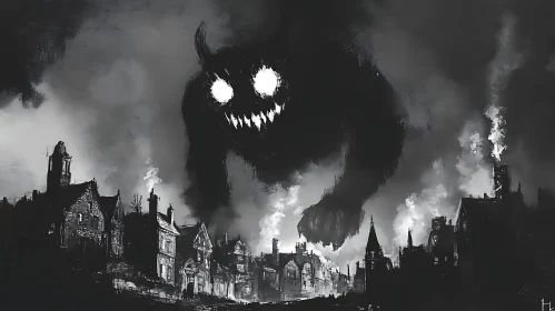 Monochrome Monster over Gothic Town