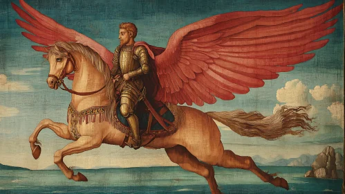 Equestrian Knight with Wings Over the Sea