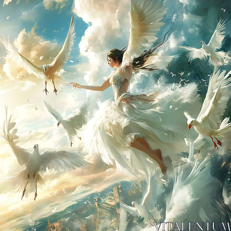 AI ART Woman and Birds in Flight