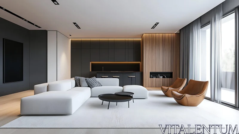 Sleek Interior with White Sofa AI Image