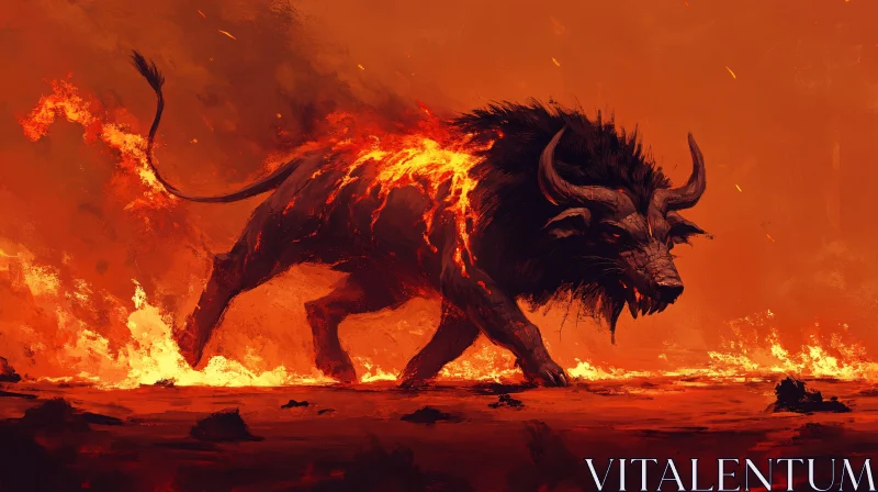 Raging Fire Bull AI Image