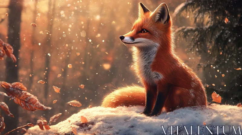 AI ART Red Fox in Snowy Forest