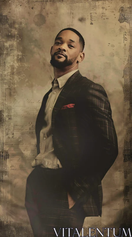 Will Smith in Stylish Checked Suit AI Image