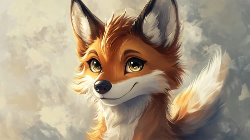 Adorable Fox with Big Eyes Digital Painting