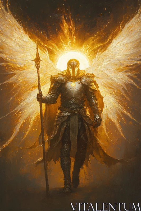 AI ART Golden Angel with Spear