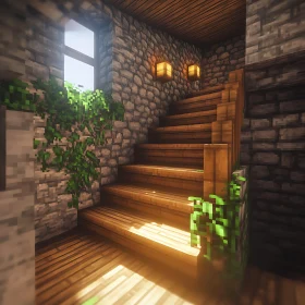 Stone Walls and Green Plants in Minecraft