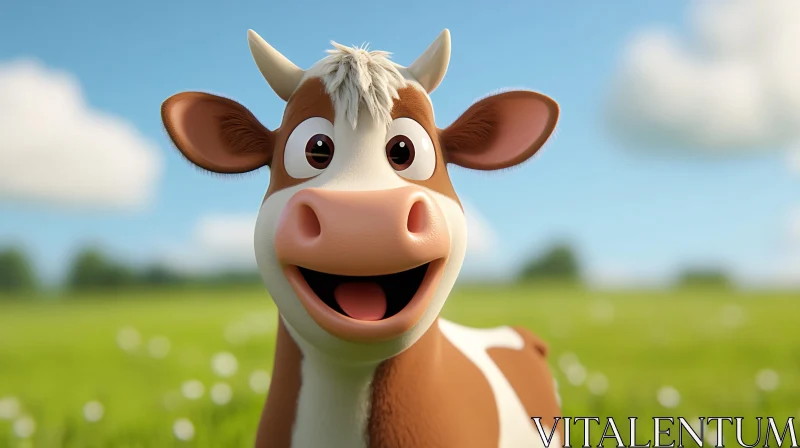 Happy Cow Cartoon Illustration AI Image