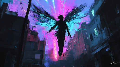 Urban Angel: A Neon Lit Silhouette