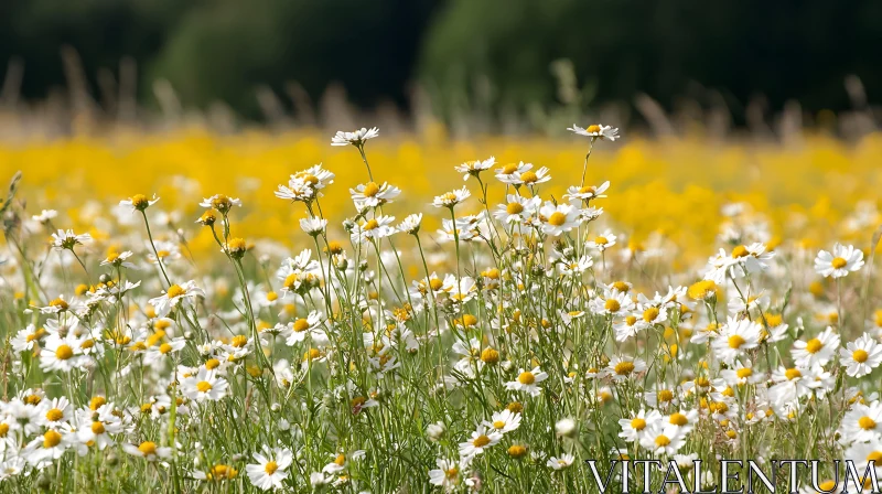 AI ART Summer Meadow with Daisies and Yellow Flowers