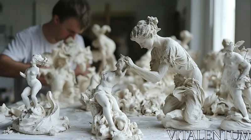 Clay Sculptures in Artist Studio AI Image