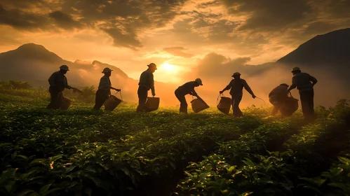 Agricultural Workers in Golden Light