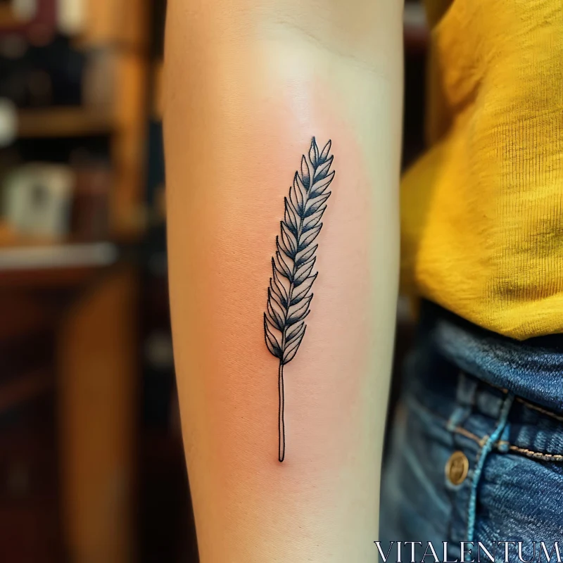 Minimalistic Black Ink Leaf Tattoo AI Image