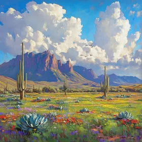 Desert Bloom: A Cactus Field Painting