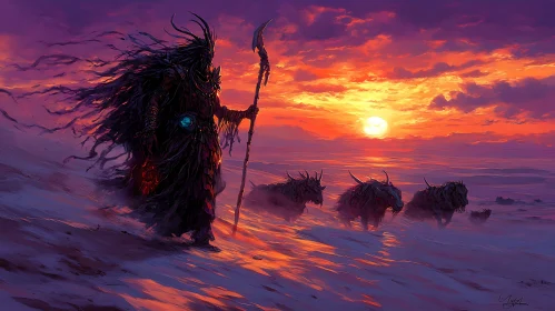 Sunset Journey with Mythical Companions