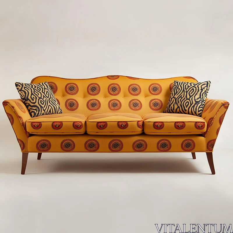 AI ART Vintage Sofa With Decorative Pillows