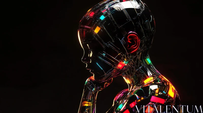 AI ART Contemplative Cyborg with Radiant Lights