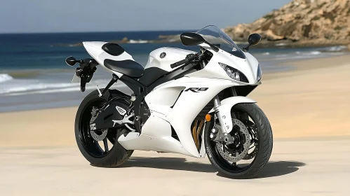 White Motorcycle by the Sea