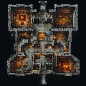 Fantasy Dungeon Layout with Stone Walls