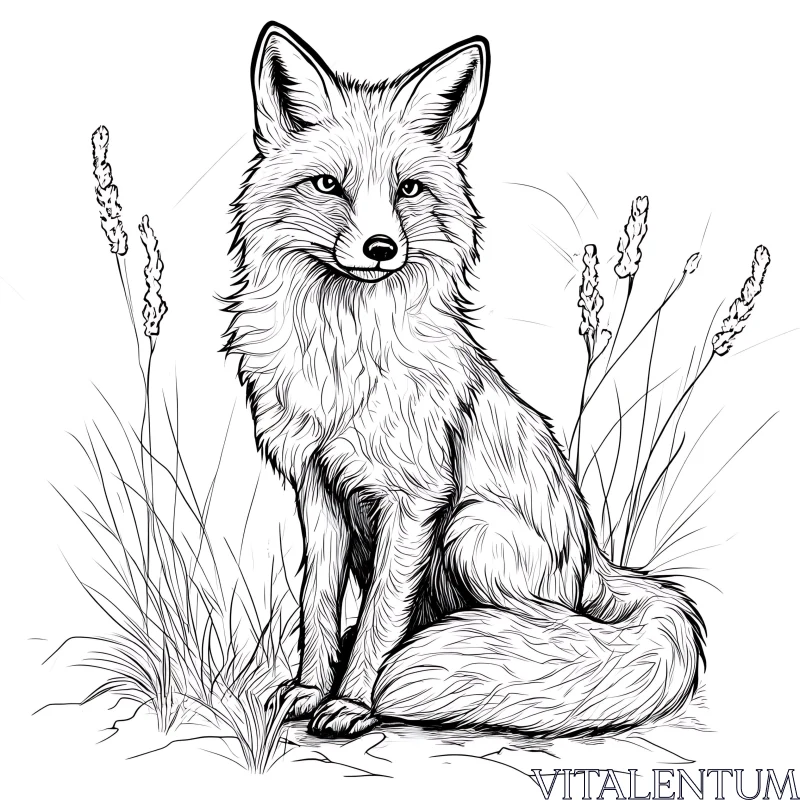 AI ART Monochrome Fox Portrait with Grasses