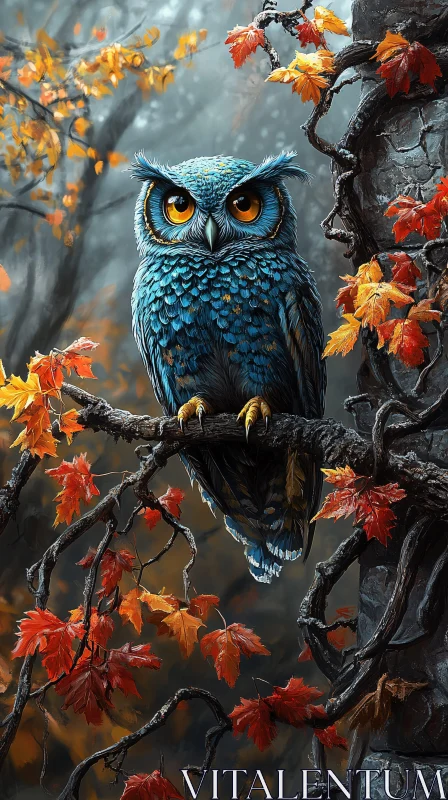 AI ART Autumn Owl with Fiery Foliage