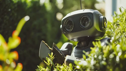 AI Garden Robot Peeks Through Greenery