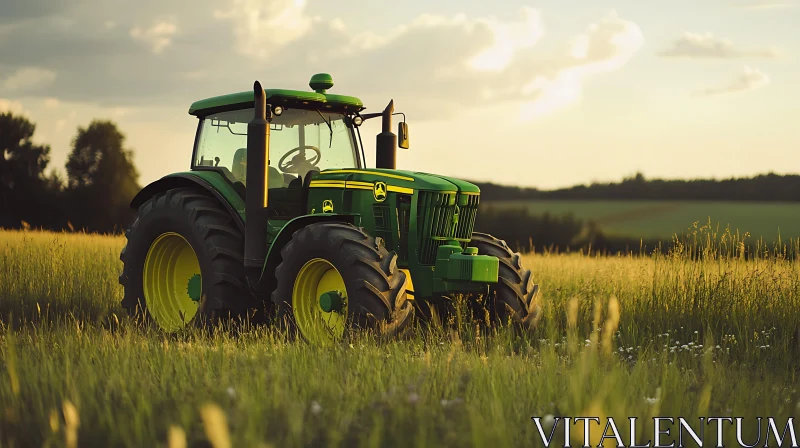 Green Tractor in Golden Field AI Image