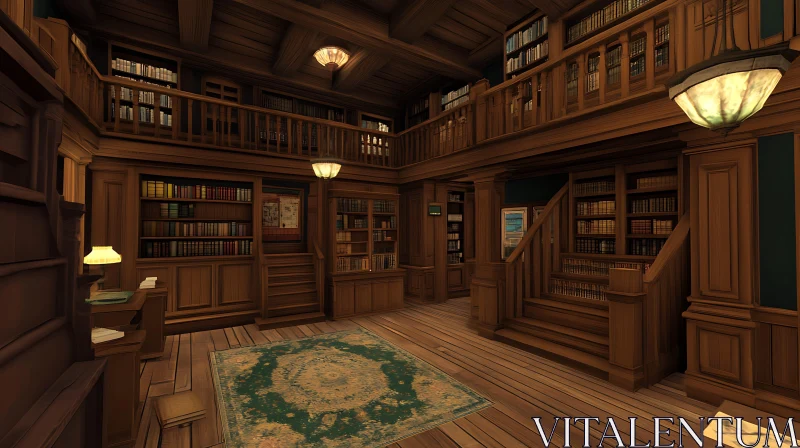 Elaborate Multi-Level Interior Library AI Image