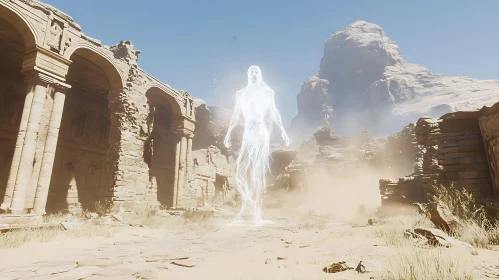 Desert Ruins and Glowing Figure