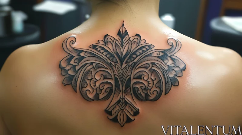 Detailed Black Ink Upper Back Tattoo AI Image