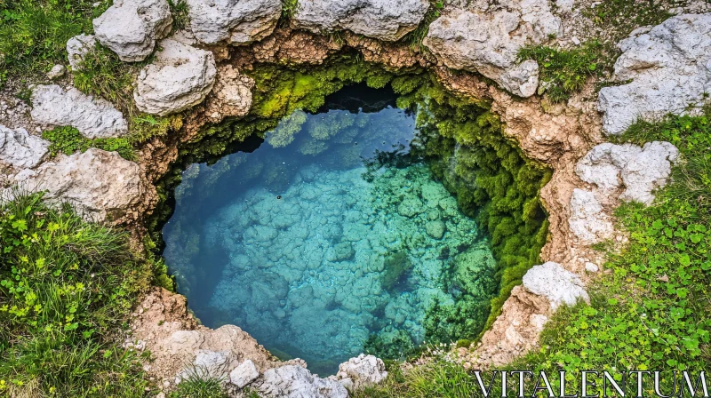 AI ART Turquoise Spring Amongst Moss-Covered Rocks